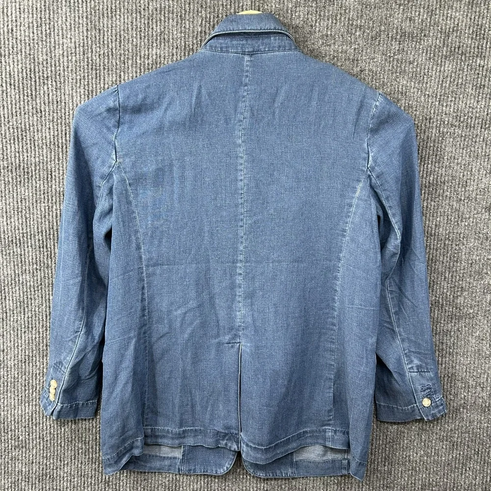 New Ann Taylor LOFT Linen Blend Chambray One Button Blazer Jacket Blue Medium